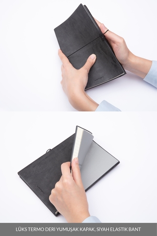 Laton Kaksi A5 Tarihsiz Planlayıcı Termo Deri Yumuşak Kapak Defter 14X21Cm 2X96 Yaprak Mavi Siyah - 4