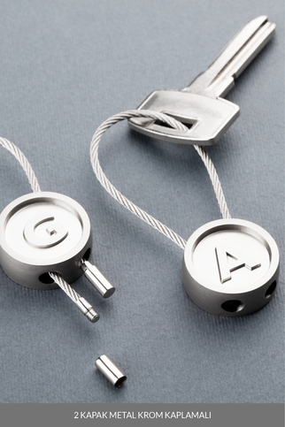 Laton Röyhkea Metal Anahtarlık M Harfi Çinko Alaşım Paslanmaz Çelik Gümüş - 4