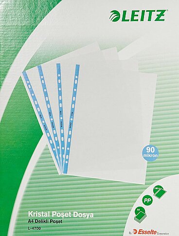 LEİTZ 4700 DELİKLİ POŞET DOSYA A4 MAVİ ŞERİTLİ 100LÜ - 1