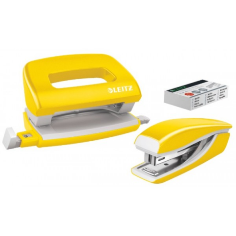 Leitz 5561 Wow Mini Zımba Makinesi+Delgeç Seti Metalik Sarı - 1