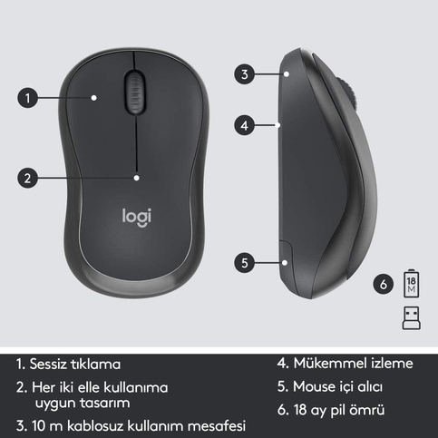 Logitech Mk295 Kablosuz Klavye Mouse Tr Usb Siyah (920-009804) - 3