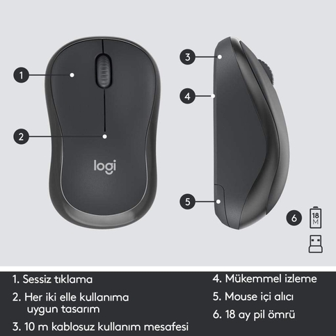 LOGİTECH MK295 KABLOSUZ KLAVYE MOUSE TR USB SİYAH (920-009804) - 3