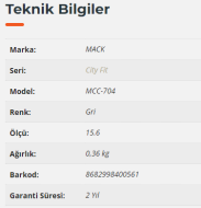 Mack Mcc-704 City Fit Notebook Çantası 15.6 İnç Gri - 7