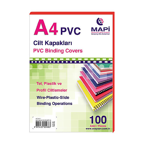 MAPİ PVC CİLT KAPAĞI A4 160mic KIRMIZI 100LÜ (2040203) - 1
