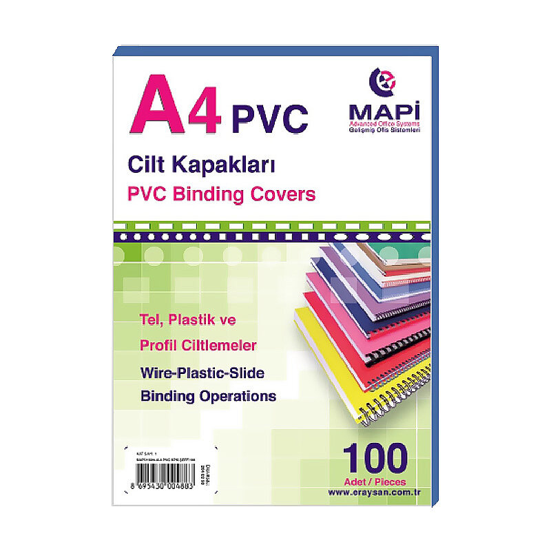 MAPİ PVC CİLT KAPAĞI A4 160mic MAVİ 100LÜ (2040204)