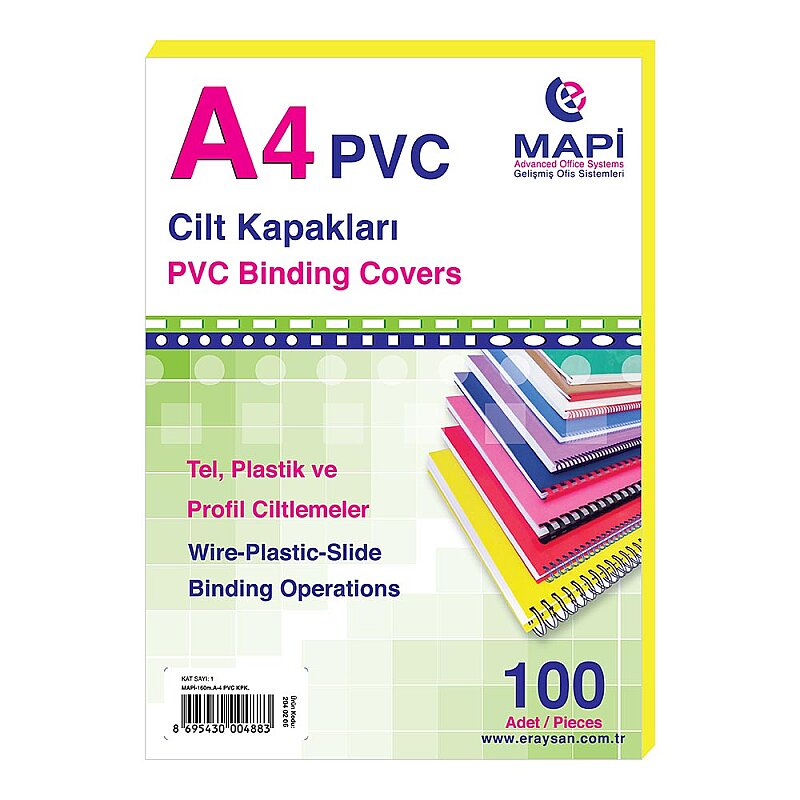MAPİ PVC CİLT KAPAĞI A4 160mic SARI 100LÜ (2040206)