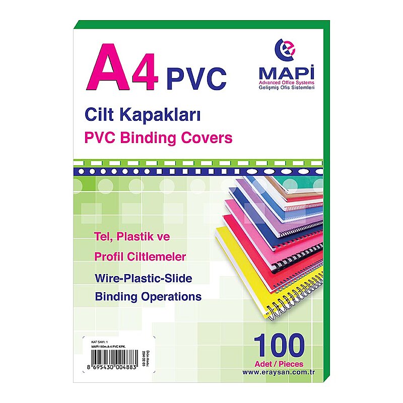 MAPİ PVC CİLT KAPAĞI A4 160mic YEŞİL 100LÜ (2040205)