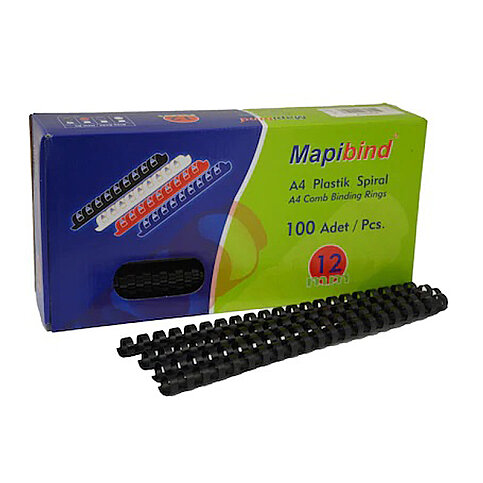 MAPİBİND PLASTİK SPİRAL 12mm SİYAH 100LÜ (2011201) - 1