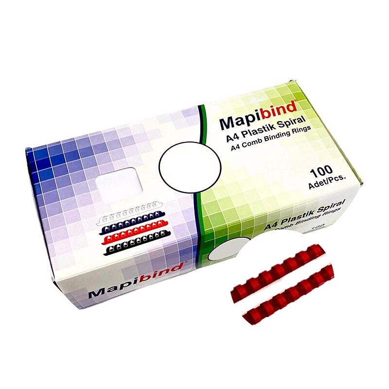 MAPİBİND PLASTİK SPİRAL 14mm KIRMIZI 100LÜ (2011403)