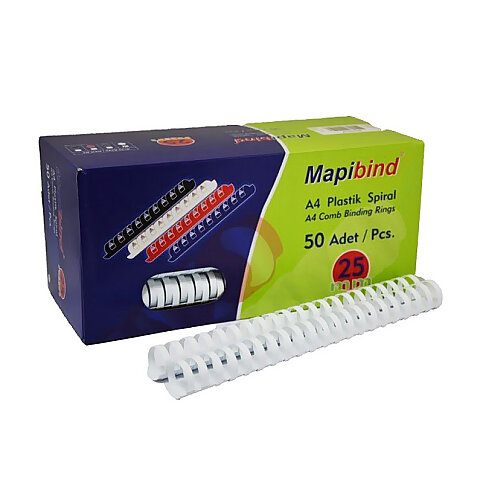 MAPİBİND PLASTİK SPİRAL 25mm BEYAZ 50Lİ (2012500) - 1