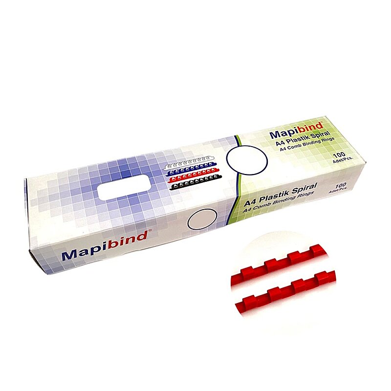 MAPİBİND PLASTİK SPİRAL 6mm KIRMIZI 100LÜ (2010603)