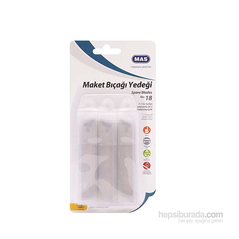 MAS 2577 GENİŞ MAKET BIÇAĞI YEDEĞİ 18mm 10LU 3LÜ BİLİSTER
