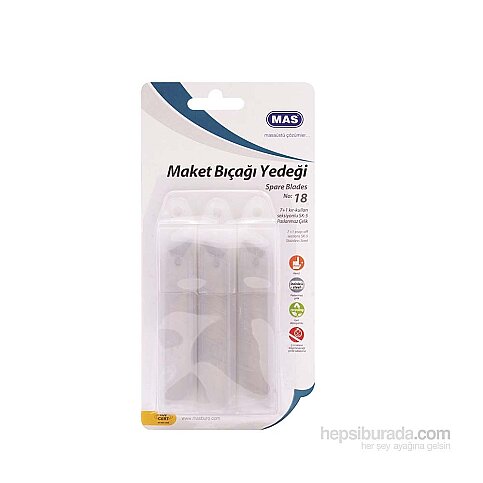 MAS 2577 GENİŞ MAKET BIÇAĞI YEDEĞİ 18mm 10LU 3LÜ BİLİSTER - 1