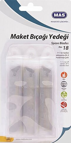 MAS 2577 GENİŞ MAKET BIÇAĞI YEDEĞİ 18mm 10LU 3LÜ BİLİSTER - 1