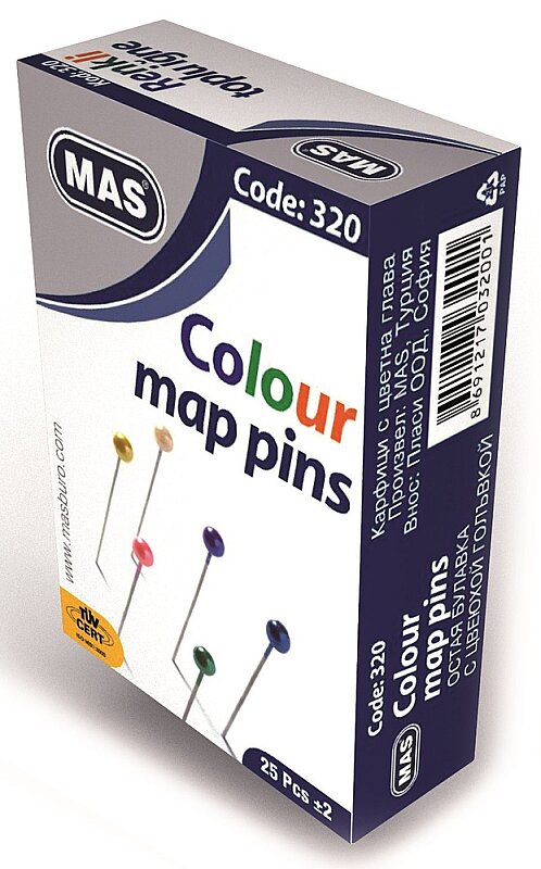 MAS 320 RENKLİ BAŞLI TOPLU İĞNE 32mm BLİSTER