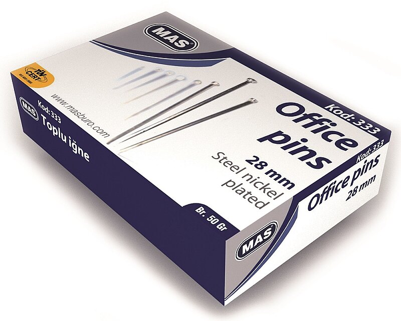 MAS 333 NİKELLİ TOPLU İĞNE 28mm 50gr KUTU