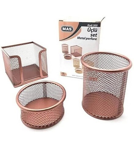 MAS 505 METAL PERFORE MASA SETİ ROSE GOLD 3LÜ - 1