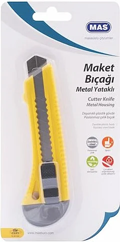 MAS 566 GENİŞ METAL AĞIZLI-YATAKLI PLASTİK GÖVDE MAKET BIÇAĞI BİLİSTER 18mm - 1