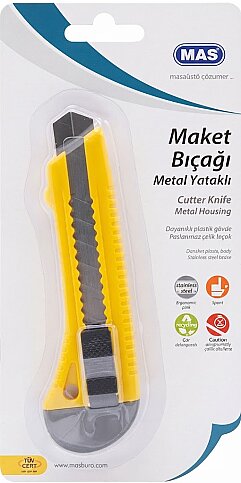 MAS 566 GENİŞ METAL AĞIZLI-YATAKLI PLASTİK GÖVDE MAKET BIÇAĞI BİLİSTER 18mm - 1