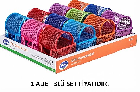 MAS 9305 BİON METAL PERFORE MASA SETİ CANLI RENKLER 3LÜ (TEPSİDE) - 2