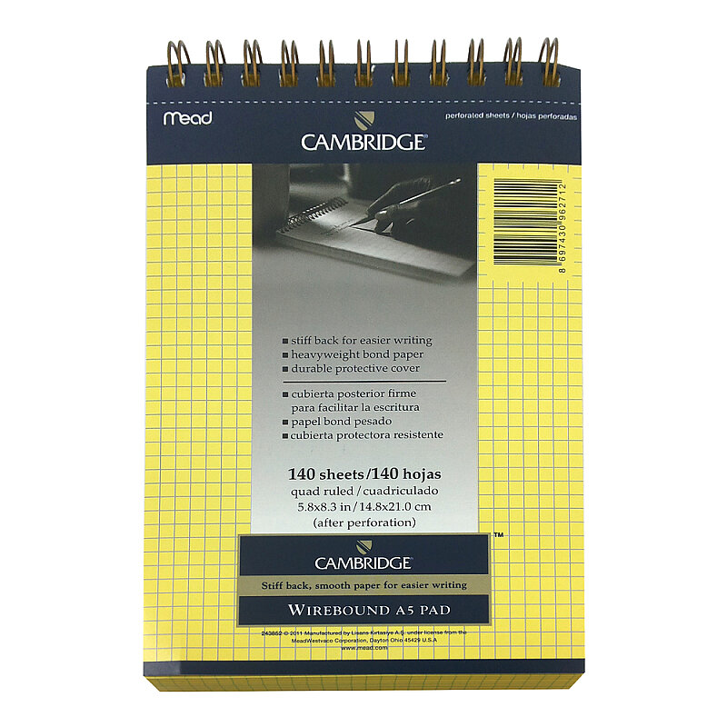 MEAD CAMBRİDGE SPİRALLİ SARI BLOKNOT A5 KARELİ 140 YAPRAK (M-243852)