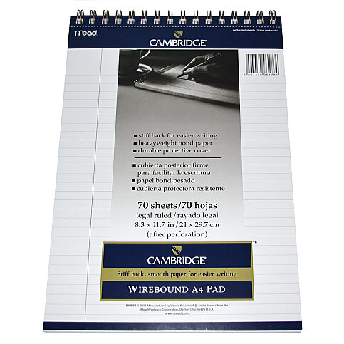 MEAD CAMBRİDGE SPİRALLİ BEYAZ BLOKNOT A4 ÇİZGİLİ 70 YAPRAK (M-159882) - 1
