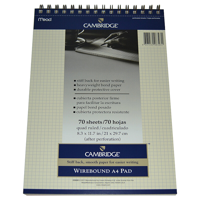 MEAD CAMBRİDGE SPİRALLİ FİLDİŞİ BLOKNOT A4 KARELİ 70 YAPRAK (M-259890)