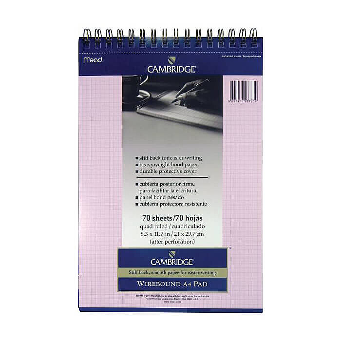 MEAD CAMBRİDGE SPİRALLİ PEMBE BLOKNOT A4 KARELİ 70 YAPRAK (M-259418)