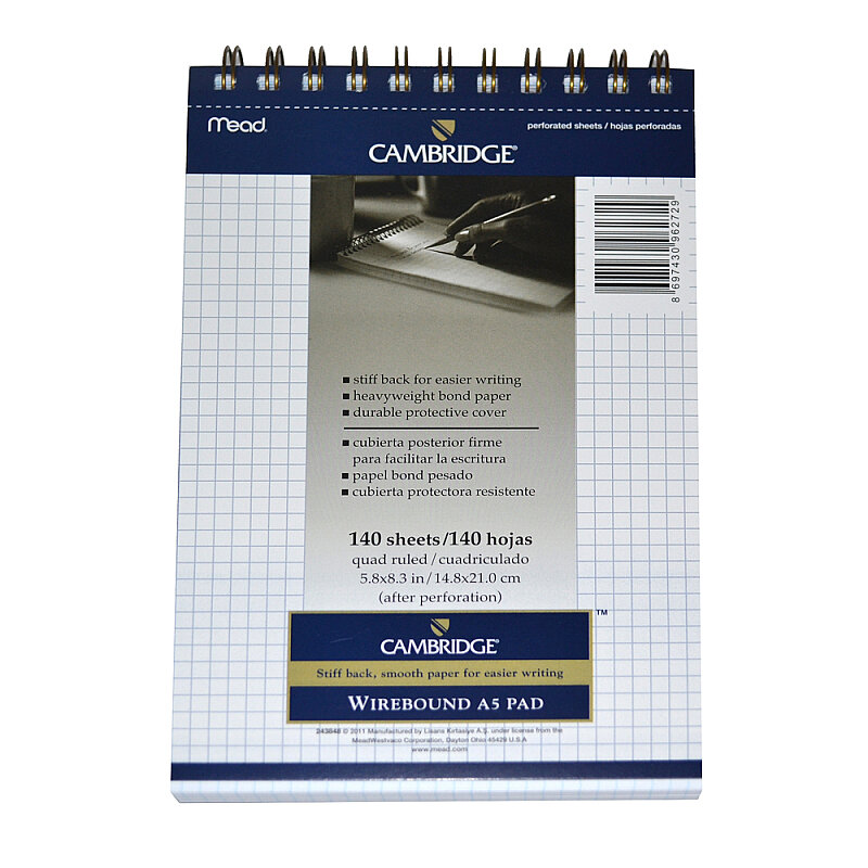 MEAD CAMBRİDGE SPİRALLİ BEYAZ BLOKNOT A5 KARELİ 140 YAPRAK (M-243848)