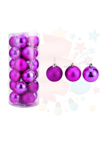 Nedi 6024F Renkli Top Ağaç Süsü 6cm Fuşya 24lü - 1