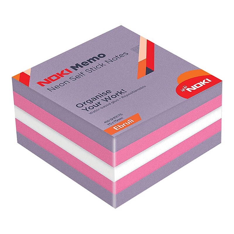 NOKİ 12014-44 MEMO YAPIŞKANLI KÜPNOT KAĞIDI 75x75 450 YAPRAK NEON EBRULİ