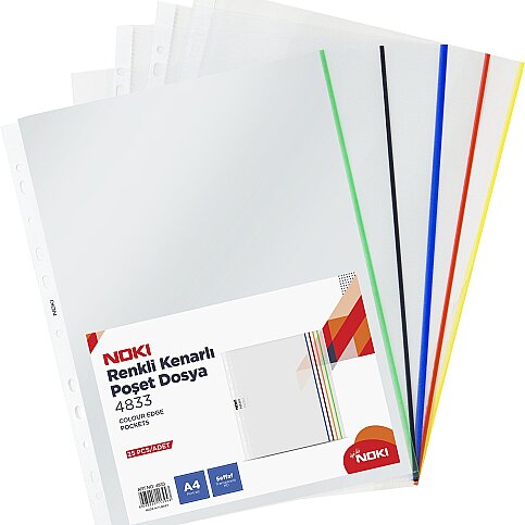 NOKİ 4833 DELİKLİ POŞET DOSYA A4 5x5 RENKLİ KENARLI 25Lİ - 1
