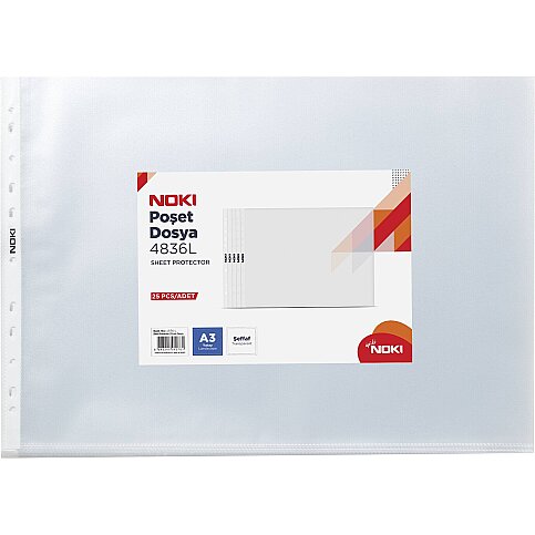 NOKİ 4836-L YATAY DELİKLİ POŞET DOSYA A3 25Lİ - 1