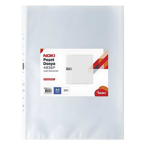 NOKİ 4836-P DİKEY DELİKLİ POŞET DOSYA A3 25Lİ - 1