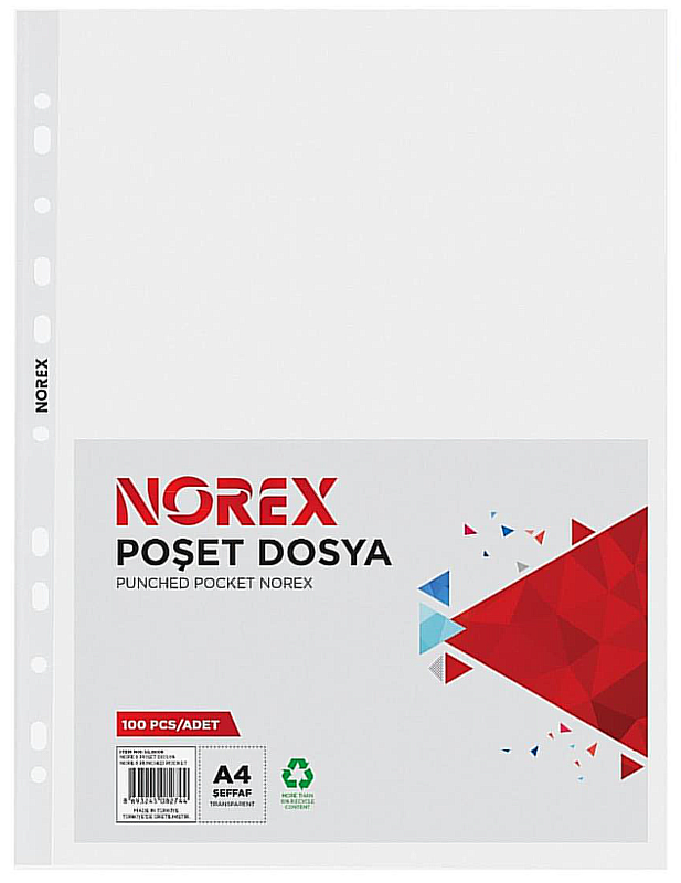 NOREX UL100X DELİKLİ POŞET DOSYA A4 100LÜ