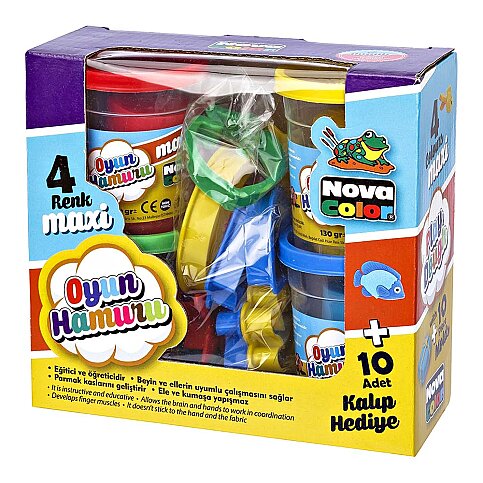 NOVA COLOR NC-4155 MAXİ OYUN HAMURU SETİ 4 RENKx130gr+10 PARÇA KALIP SETİ - 1