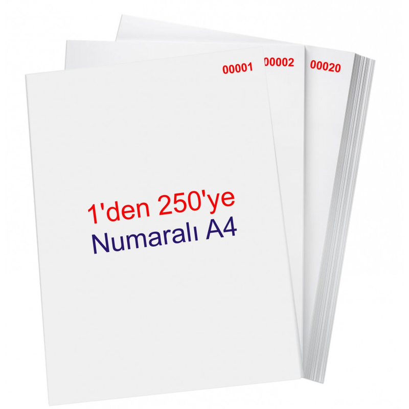 NUMARALI FOTOKOPİ KAĞIDI A4 (1-250) 80gr