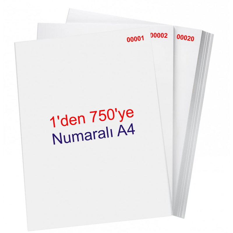 NUMARALI FOTOKOPİ KAĞIDI A4 (1-750) 80gr