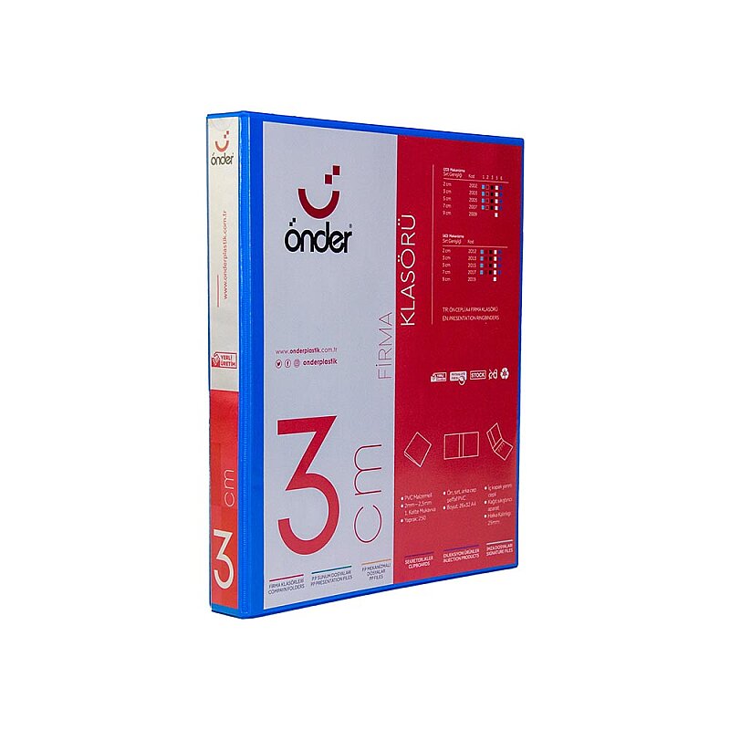 ÖNDER 2013-1 4 HALKALI D MEKANİZMALI KLASÖR A4 30mm MAVİ
