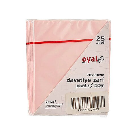 OYAL RENKLİ DAVETİYE ZARFI 7x9 PEMBE 80gr 25Lİ (30008208) - 1