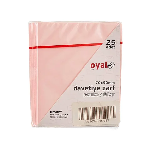 OYAL RENKLİ DAVETİYE ZARFI 7x9 PEMBE 80gr 25Lİ (30008208) - 1