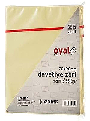 OYAL RENKLİ DAVETİYE ZARFI 7x9 SARI 80gr 25Lİ (30008204) - 1