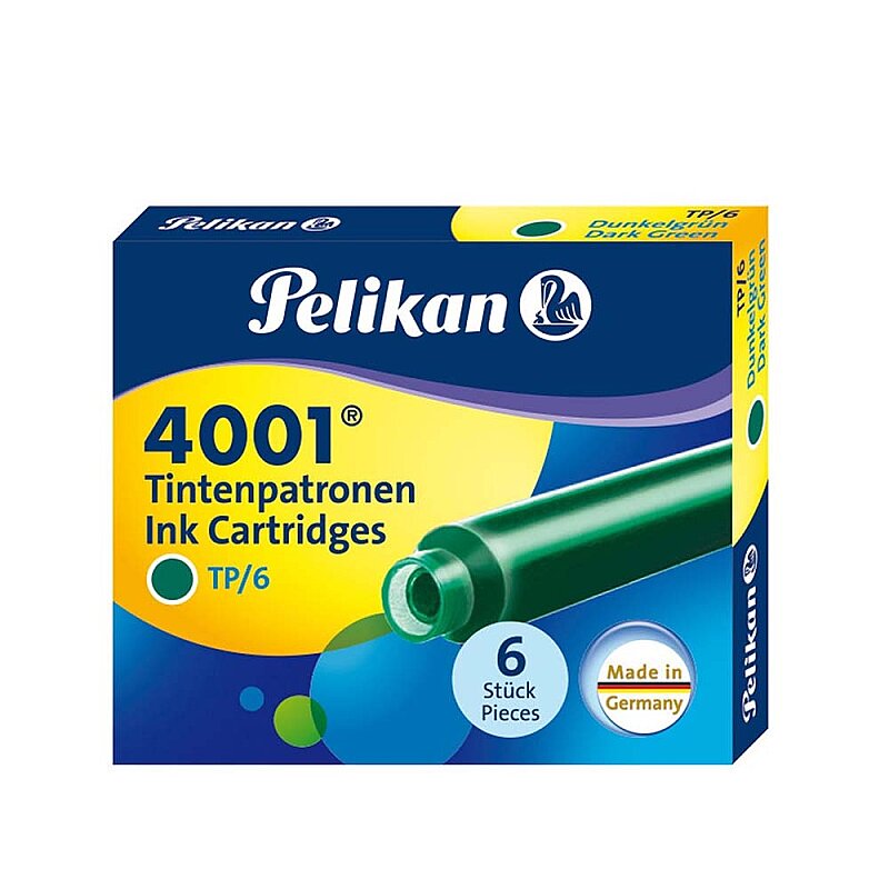 PELİKAN 4001 KÜÇÜK BOY DOLMA KALEM KARTUŞU KOYU YEŞİL 6LI (PL301200DKKY)