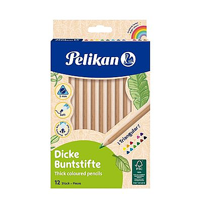 PELİKAN JUMBO AHŞAP GÖVDE ÜÇGEN KURU BOYA TAM BOY 12 RENK KARTON KUTU (P-700047) - 2