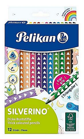 PELİKAN SİLVERİNO JUMBO ÜÇGEN KURU BOYA TAM BOY 12 RENK KARTON KUTU (P-700627) - 2