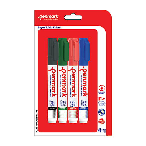 PENMARK HS-305-TK-04 BEYAZ TAHTA KALEMİ 3+1 RENK BLİSTER - 1