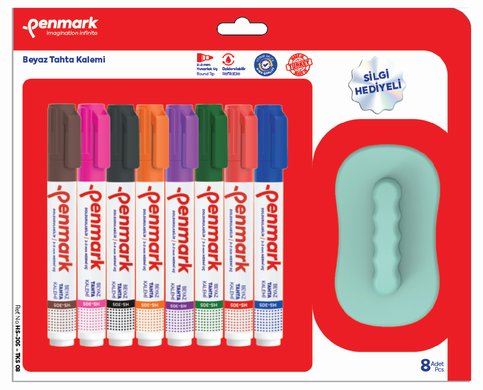 Penmark Hs-305-Tks-08 Beyaz Tahta Kalemi Silgi Hediyeli 8 Renk Blister - 1