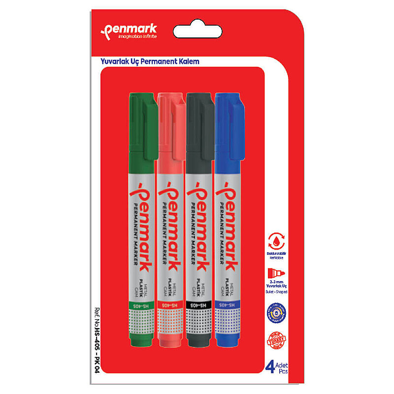 PENMARK HS-405-PK-04 PERMANENT MARKÖR YUVARLAK UÇ 4 RENK BLİSTER