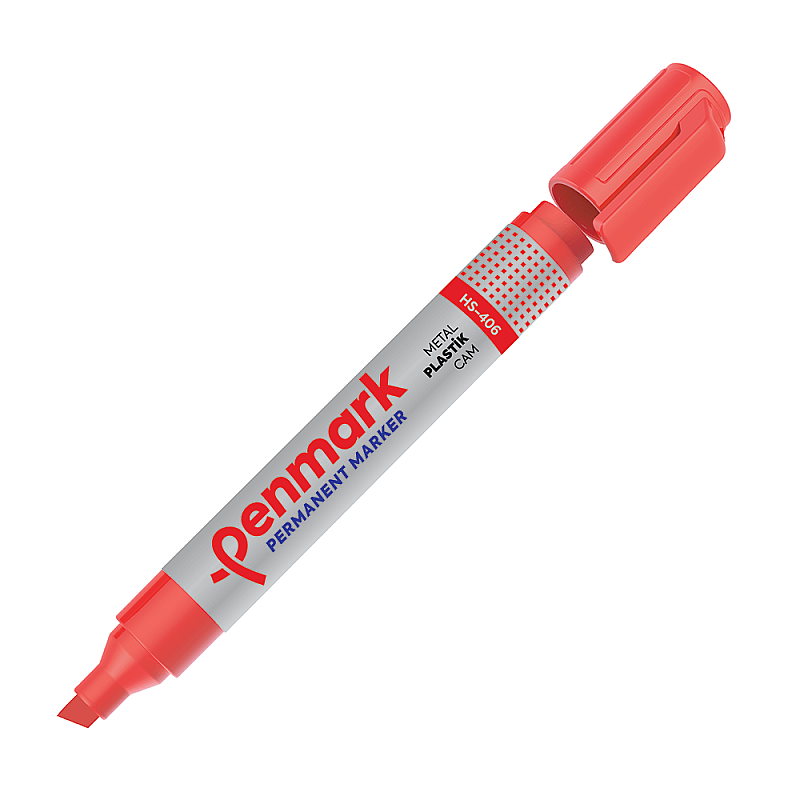 PENMARK HS-406-03 PERMANENT MARKÖR KESİK UÇ KIRMIZI