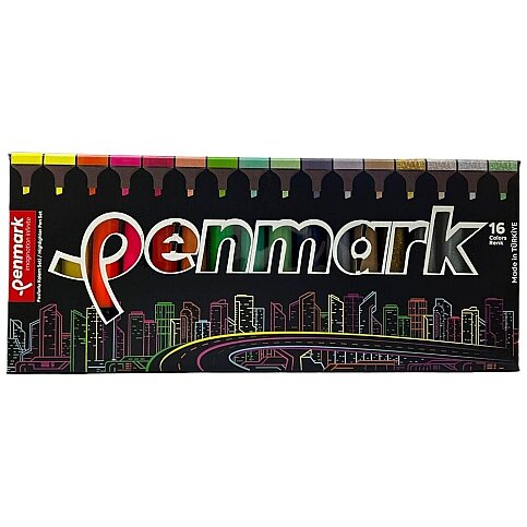 PENMARK HS-505-16S FOSFORLU KALEM SETİ 16 RENK SÜPER KUTU BLİSTER - 2